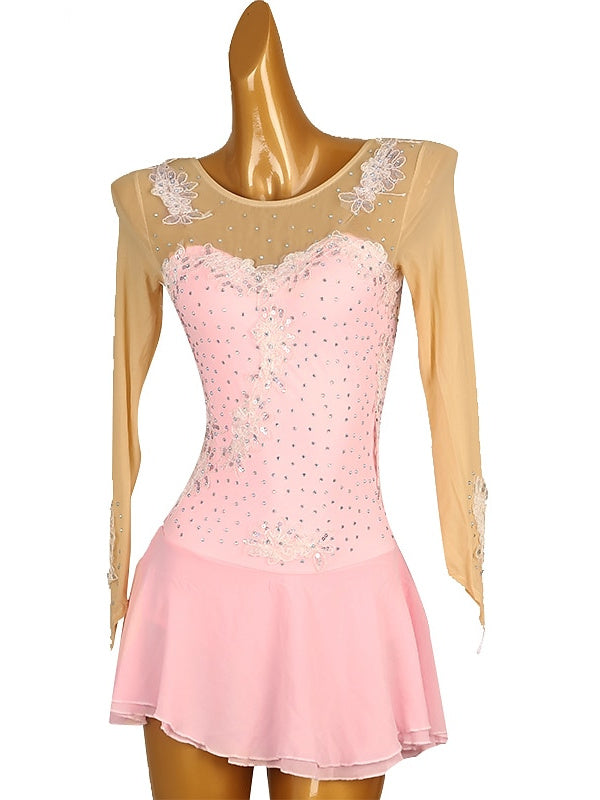 Figure Skating Women's Girls' Ice  Flower Spandex Mesh Lace High Elasticity Flower Dumb Light Ice Dancewear Dress