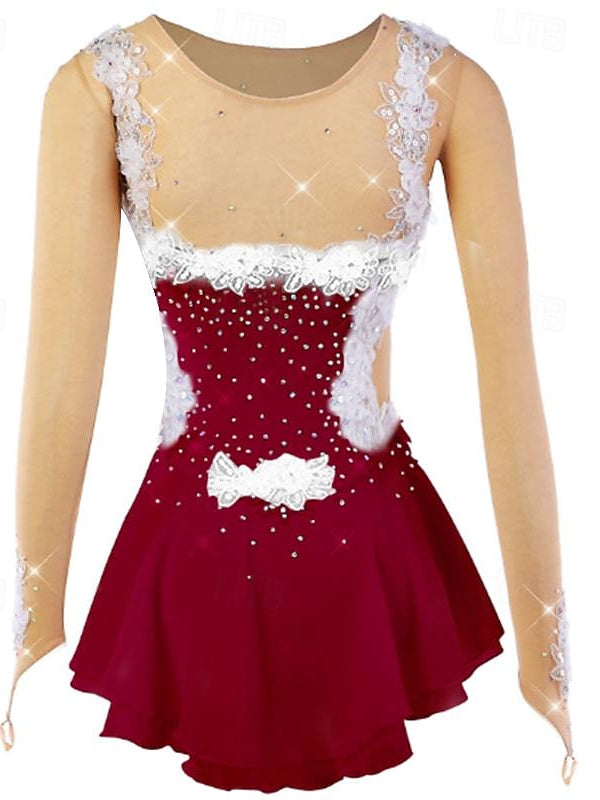 Figure Skating Women's Girls' Ice  Flower Spandex Mesh Lace High Elasticity Flower Dumb Light Ice Dancewear Dress