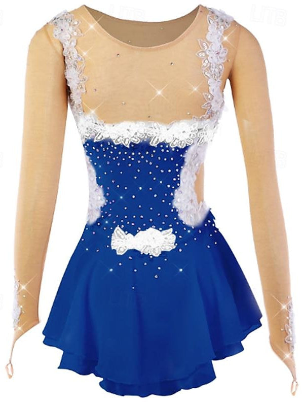 Figure Skating Women's Girls' Ice  Flower Spandex Mesh Lace High Elasticity Flower Dumb Light Ice Dancewear Dress