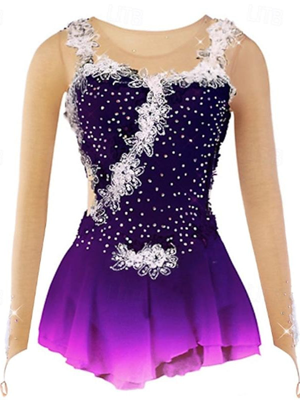 Figure Skating Women's Girls' Ice  Flower Spandex Mesh Lace High Elasticity Flower Dumb Light Ice Dancewear Dress