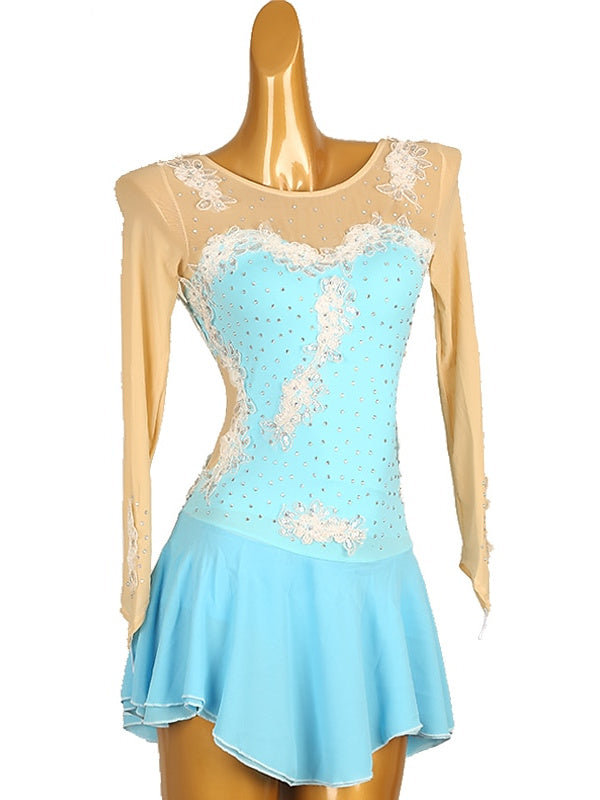 Figure Skating Women's Girls' Ice  Flower Spandex Mesh Lace High Elasticity Flower Dumb Light Ice Dancewear Dress