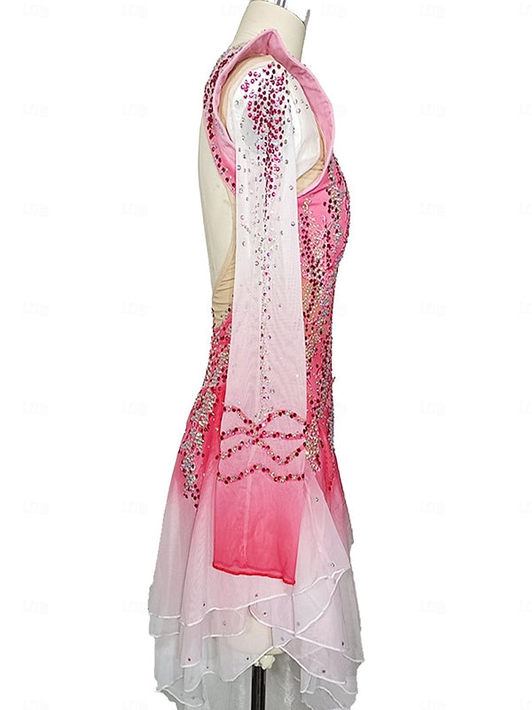 Figure Skating Dress Women's Girls' Ice Skating Dress Pink Open Patchwork Back Mesh Spandex Stretchy Crystal / Rhinestone Skating Dress, Child 8 / Figure Skating Dress Women's Girls' Ice Skating Dress Pink Open Patchwork Back Mesh Spandex Stretchy Crystal / Rhinestone Skating Dress, Child 8 /