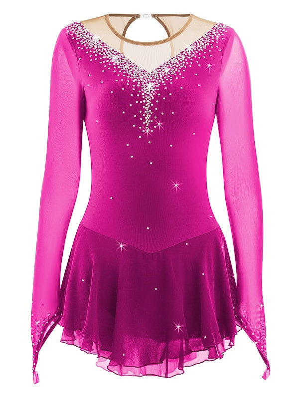 Figure Skating Dress Women's Girls' Ice Skating Dress  Patchwork Mesh Rhinestone High Elasticity Ice Skating Dress