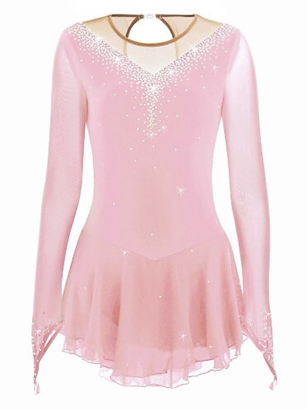 Figure Skating Dress Women's Girls' Ice Skating Dress  Patchwork Mesh Rhinestone High Elasticity Ice Skating Dress