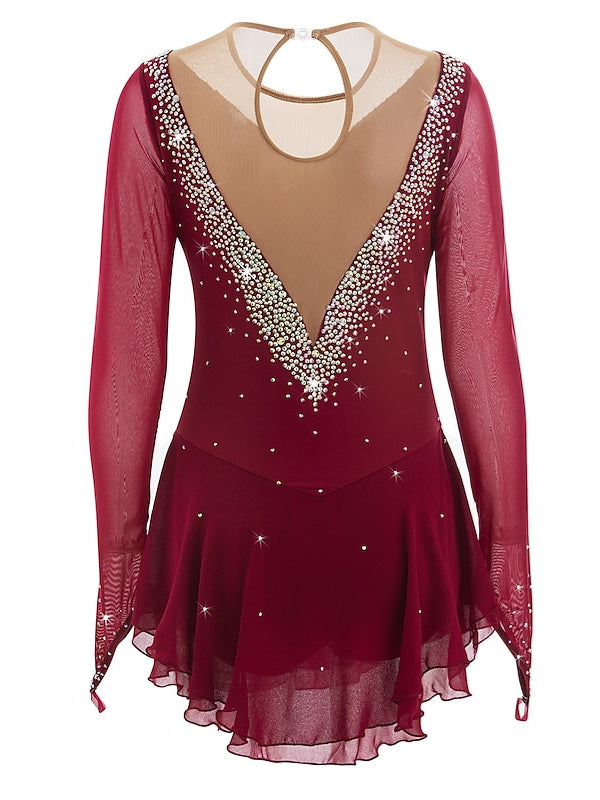 Figure Skating Dress Women's Girls' Ice Skating Dress  Patchwork Mesh Rhinestone High Elasticity Ice Skating Dress