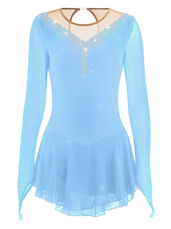 Figure Skating Dress Women's Girls' Ice Skating Dress  Patchwork Mesh Rhinestone High Elasticity Ice Skating Dress