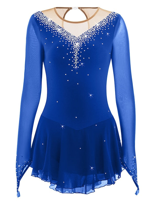 Figure Skating Dress Women's Girls' Ice Skating Dress  Patchwork Mesh Rhinestone High Elasticity Ice Skating Dress