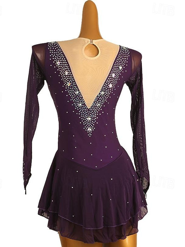 Figure Skating Dress Women's Girls' Ice Skating Dress  Patchwork Mesh Rhinestone High Elasticity Ice Skating Dress