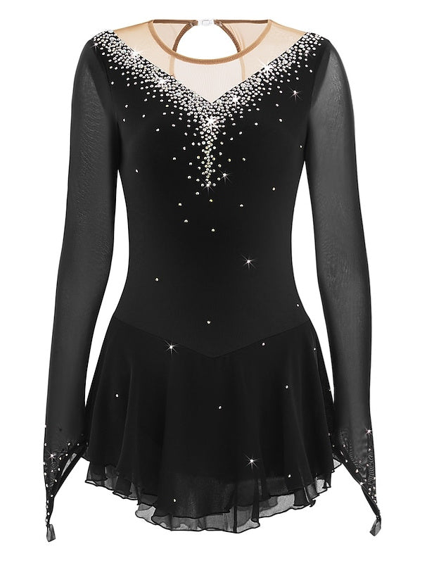 Figure Skating Dress Women's Girls' Ice Skating Dress  Patchwork Mesh Rhinestone High Elasticity Ice Skating Dress