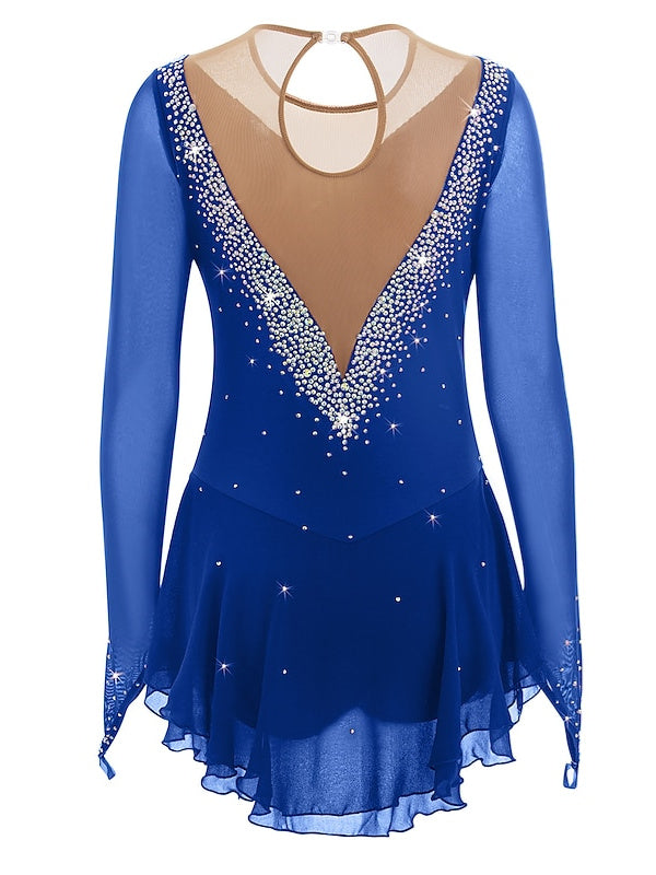 Figure Skating Dress Women's Girls' Ice Skating Dress  Patchwork Mesh Rhinestone High Elasticity Ice Skating Dress