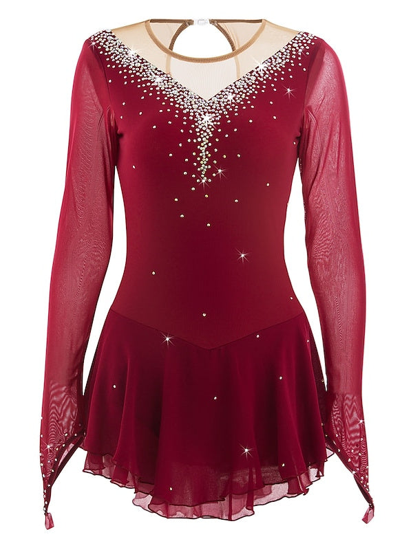 Figure Skating Dress Women's Girls' Ice Skating Dress  Patchwork Mesh Rhinestone High Elasticity Ice Skating Dress