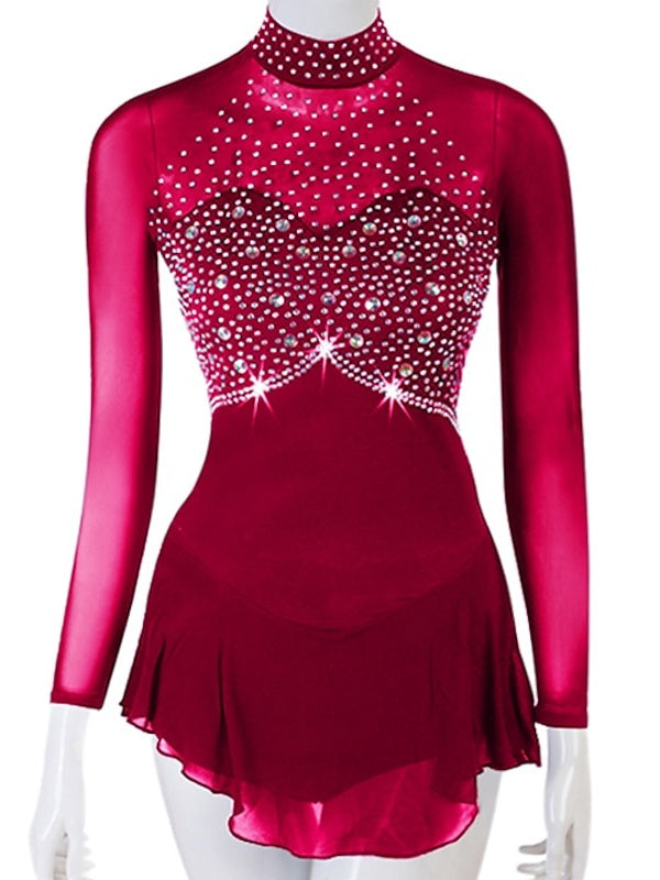 Figure Skating Dress Women's Girls' Ice Skating Dress Mesh Spandex Patchwork High Elasticity Skating Dancewear Dress