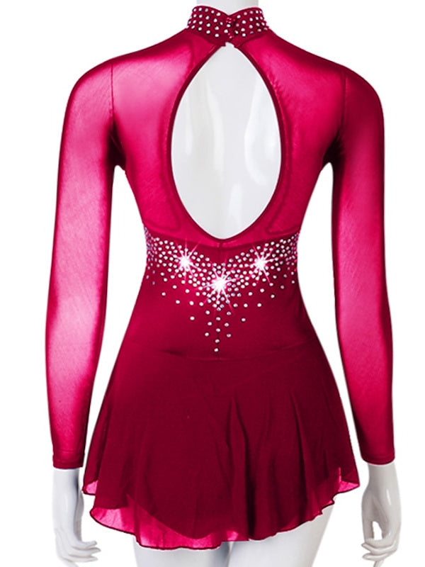 Figure Skating Dress Women's Girls' Ice Skating Dress Mesh Spandex Patchwork High Elasticity Skating Dancewear Dress