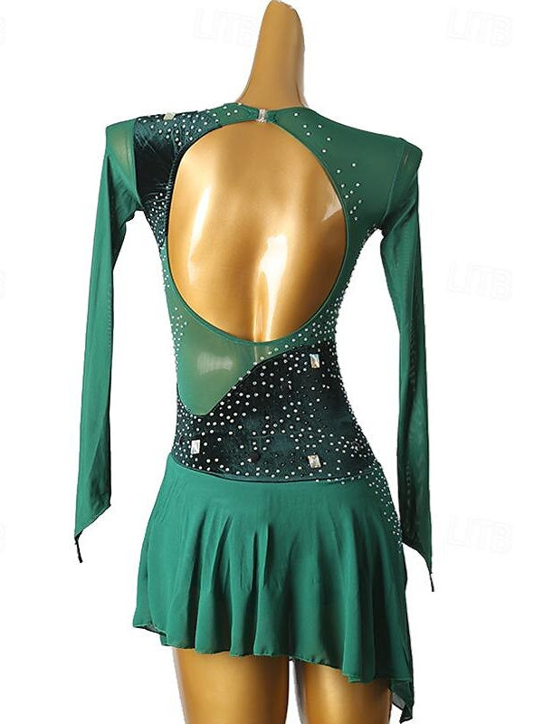 Figure Skating Dress Women's Girls' Spandex Mesh High Elasticity Cryst - Mondressy Figure Skating Dress Women's Girls' Spandex Mesh High Elasticity Cryst - Mondressy