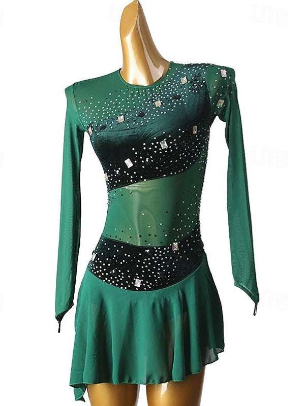 Figure Skating Dress Women's Girls' Spandex Mesh High Elasticity Crystal / Rhinestone Dancewear Skating Dress, Child 8 / Dark Green Figure Skating Dress Women's Girls' Spandex Mesh High Elasticity Crystal / Rhinestone Dancewear Skating Dress, Child 8 / Dark Green