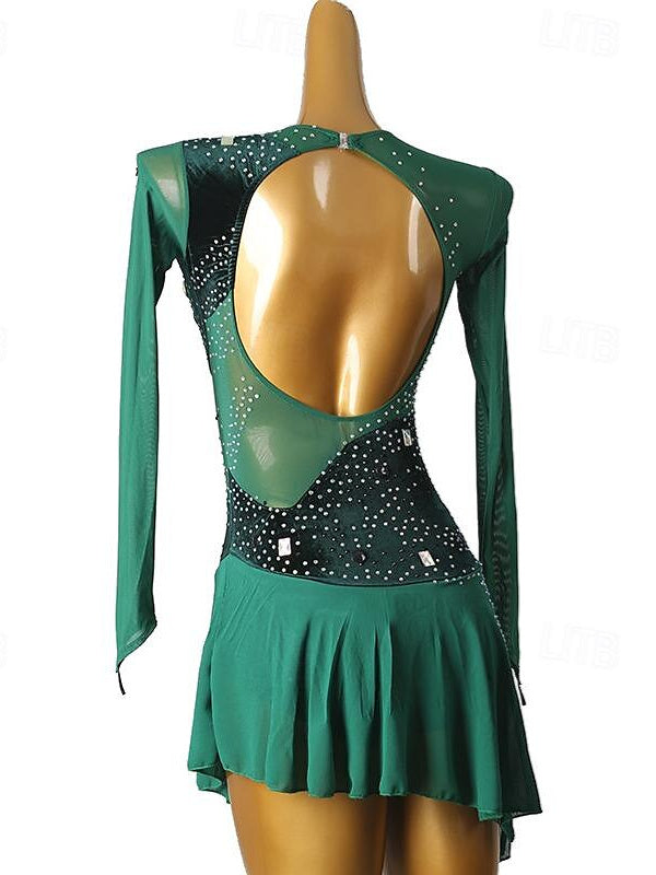 Figure Skating Dress Women's Girls' Spandex Mesh High Elasticity Crystal / Rhinestone Dancewear Skating Dress