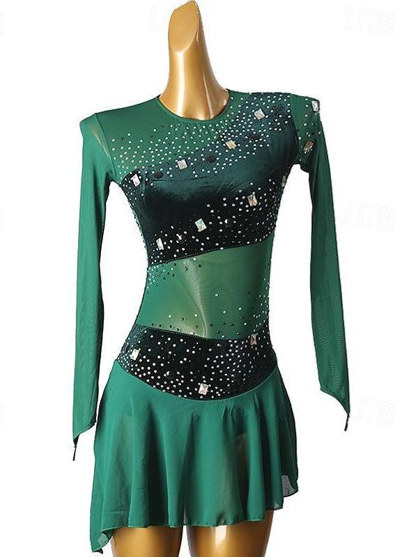 Figure Skating Dress Women's Girls' Spandex Mesh High Elasticity Crystal / Rhinestone Dancewear Skating Dress