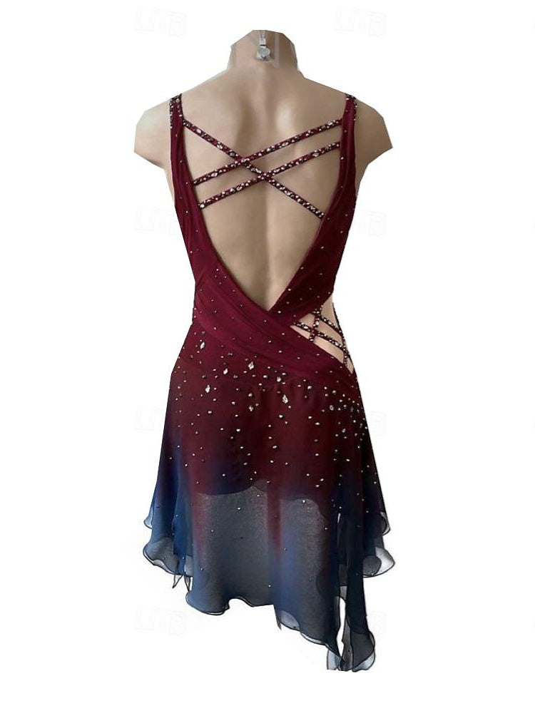 Figure Skating Dress Dancewear Women's Girls' Ice Skating Dress Crystal/Rhinestone High Elasticity Long Sleeve Ice Skating Dress