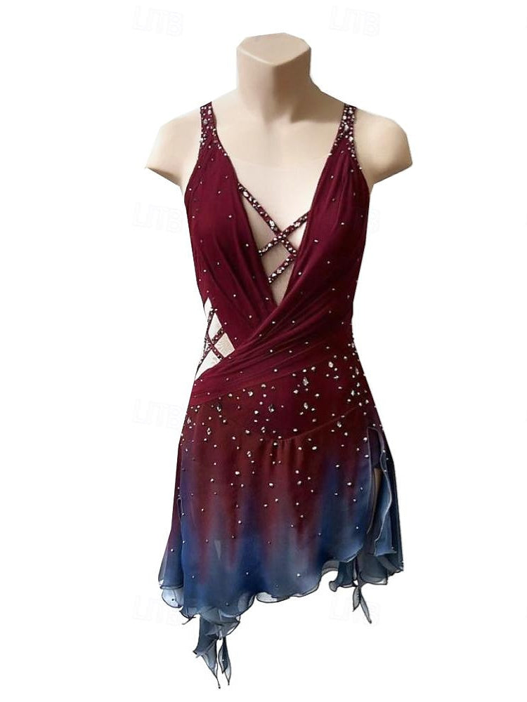 Figure Skating Dress Dancewear Women's Girls' Ice Skating Dress Crystal/Rhinestone High Elasticity Long Sleeve Ice Skating Dress