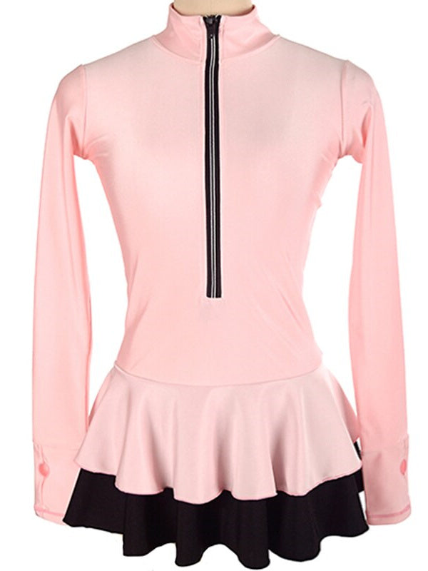 Figure Skating Top Women's Girls' Ice Dancewear Skating Dress Thumbhole Spandex Ice Skating Dress Pink