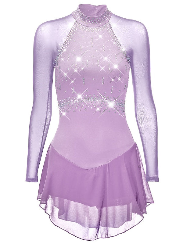 Figure Skating Dress Women's Girls' Classic Crystal/Rhinestone Long Sleeve Dancewear Skating Dress