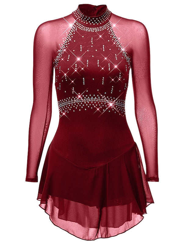 Figure Skating Dress Women's Girls' Classic Crystal/Rhinestone Long Sleeve Dancewear Skating Dress