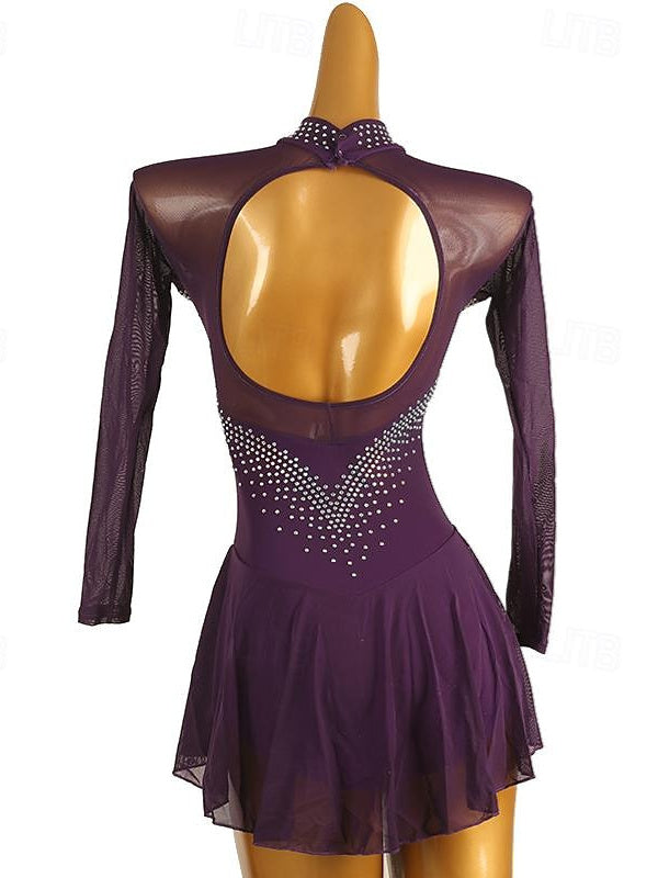 Figure Skating Dress Women's Girls' Classic Crystal/Rhinestone Long Sleeve Dancewear Skating Dress