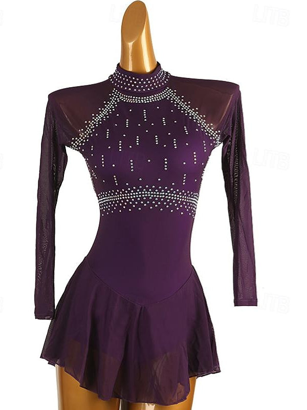 Figure Skating Dress Women's Girls' Classic Crystal/Rhinestone Long Sleeve Dancewear Skating Dress