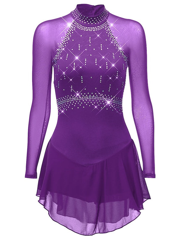 Figure Skating Dress Women's Girls' Classic Crystal/Rhinestone Long Sleeve Dancewear Skating Dress