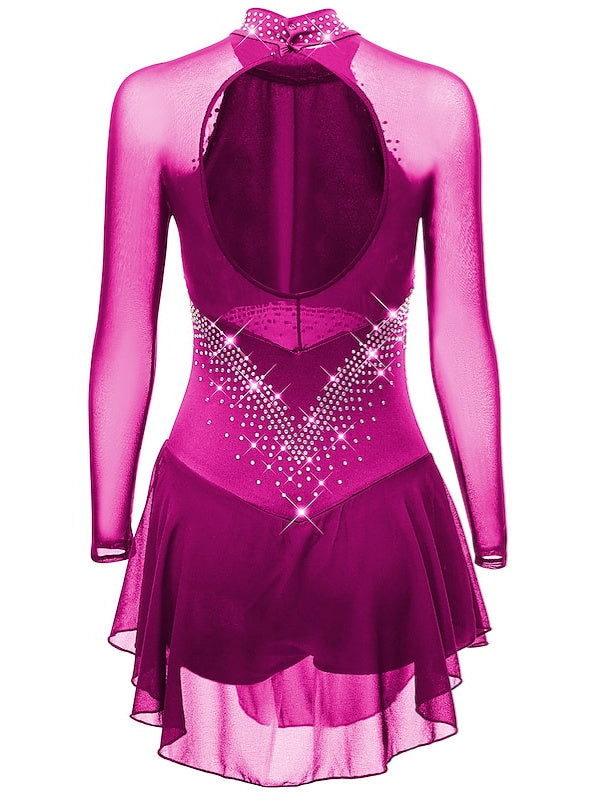 Figure Skating Dress Women's Girls' Classic Crystal/Rhinestone Long Sleeve Dancewear Skating Dress