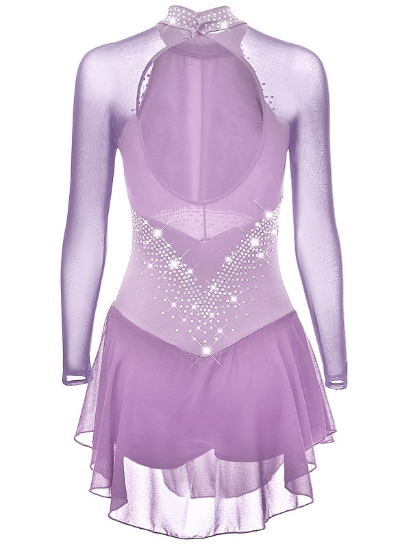 Figure Skating Dress Women's Girls' Classic Crystal/Rhinestone Long Sleeve Dancewear Skating Dress