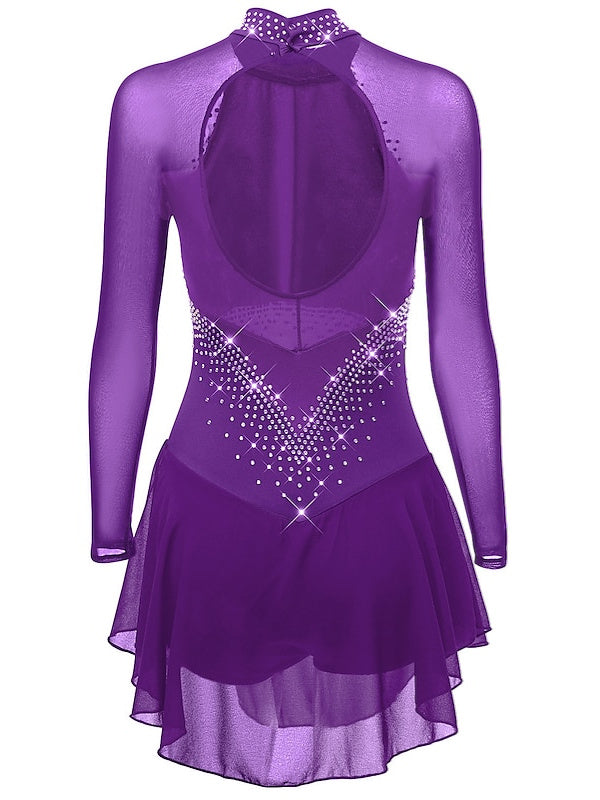 Figure Skating Dress Women's Girls' Classic Crystal/Rhinestone Long Sleeve Dancewear Skating Dress