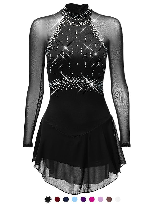 Figure Skating Dress Women's Girls' Classic Crystal/Rhinestone Long Sleeve Dancewear Skating Dress