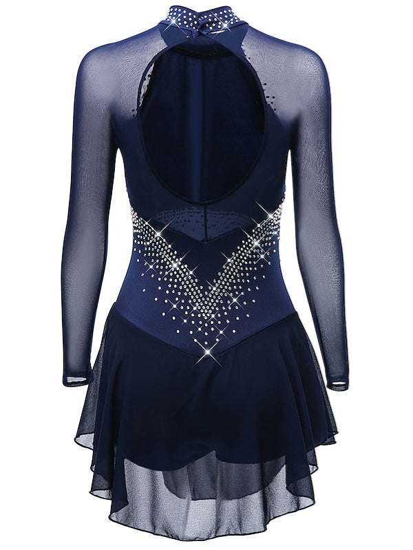 Figure Skating Dress Women's Girls' Classic Crystal/Rhinestone Long Sleeve Dancewear Skating Dress