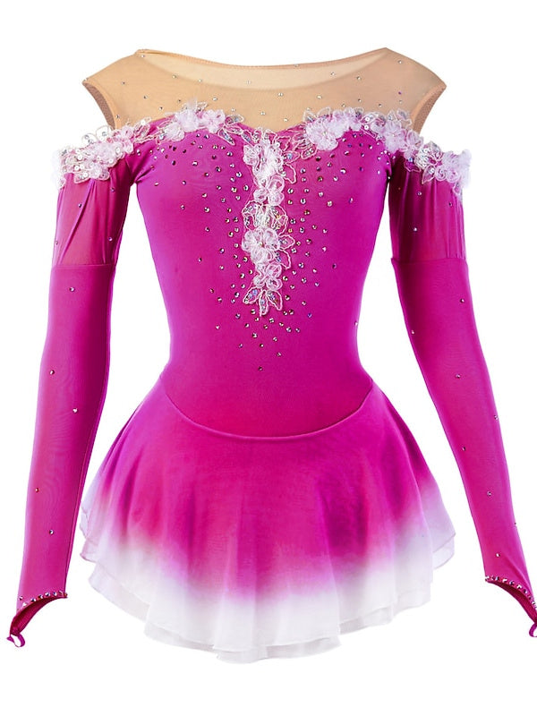 Figure Skating Dress Women's Girls' High Elasticity Dancewear Long Sleeve Ice Skating Dress