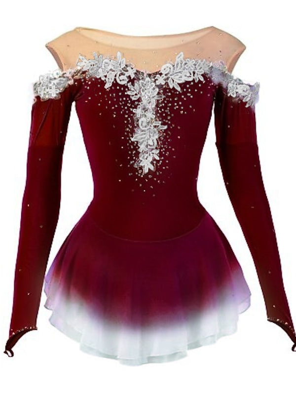 Figure Skating Dress Women's Girls' High Elasticity Dancewear Long Sleeve Ice Skating Dress