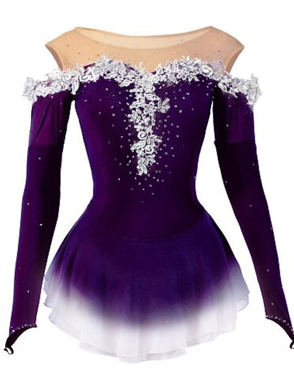 Figure Skating Dress Women's Girls' High Elasticity Dancewear Long Sleeve Ice Skating Dress