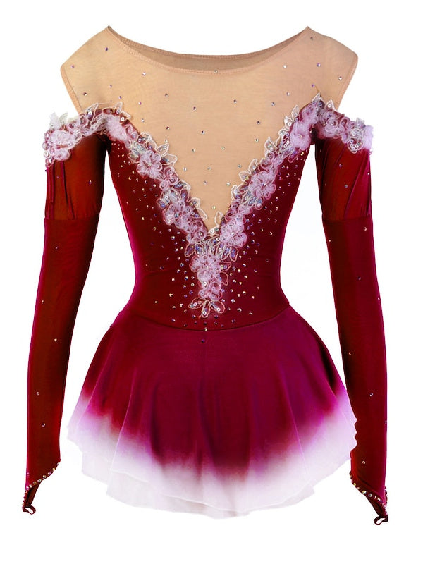 Figure Skating Dress Women's Girls' High Elasticity Dancewear Long Sleeve Ice Skating Dress