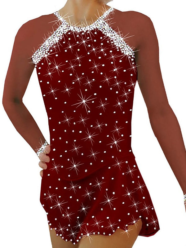 Figure Skating Dress Women's Girls' Ice  Mesh Spandex  Crystal/Rhinestone Dancewear Skating Dress