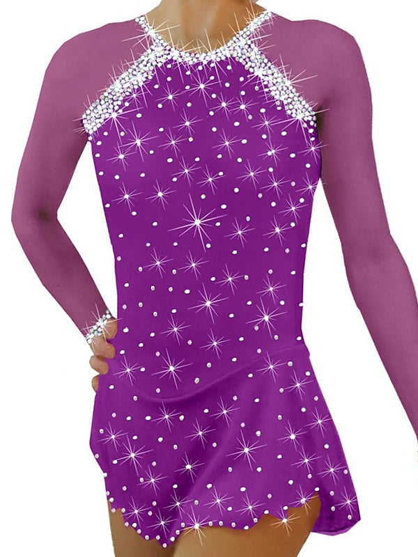 Figure Skating Dress Women's Girls' Ice  Mesh Spandex  Crystal/Rhinestone Dancewear Skating Dress