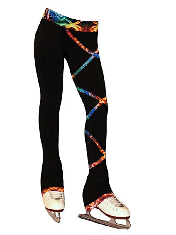 Figure Skating Pants Women's Girls' Dancewear Fleece Spandex High Elasticity Patchwork Ice Skating Leggings