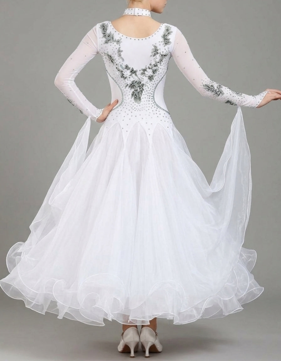 Women's Dancewear Ballroom Dance Dress Embroidery Appliques Crystals/Rhinestones Women's Performance Training Long Sleeve