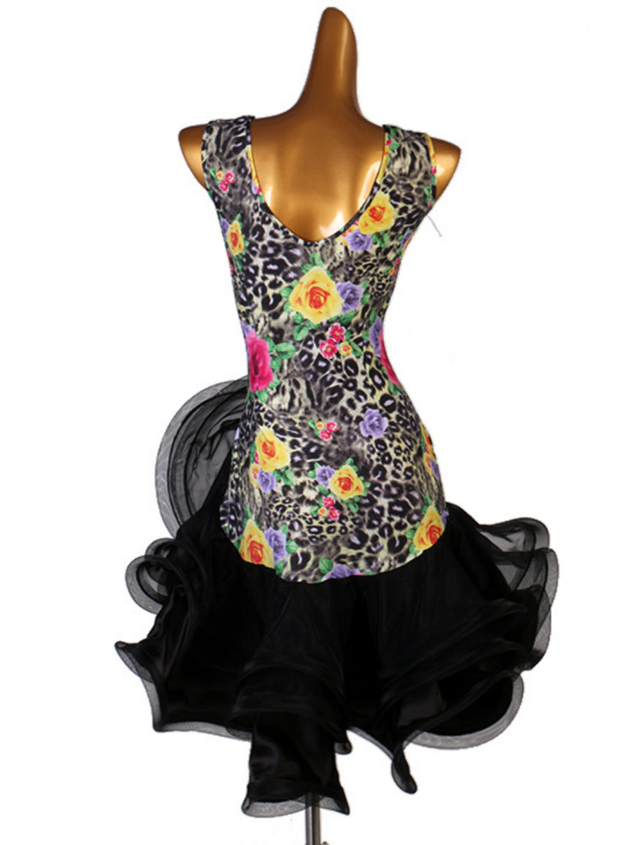 Dance Salsa Latin Dance Dress Cascading Ruffles Split Joint Women‘s Sleeveless