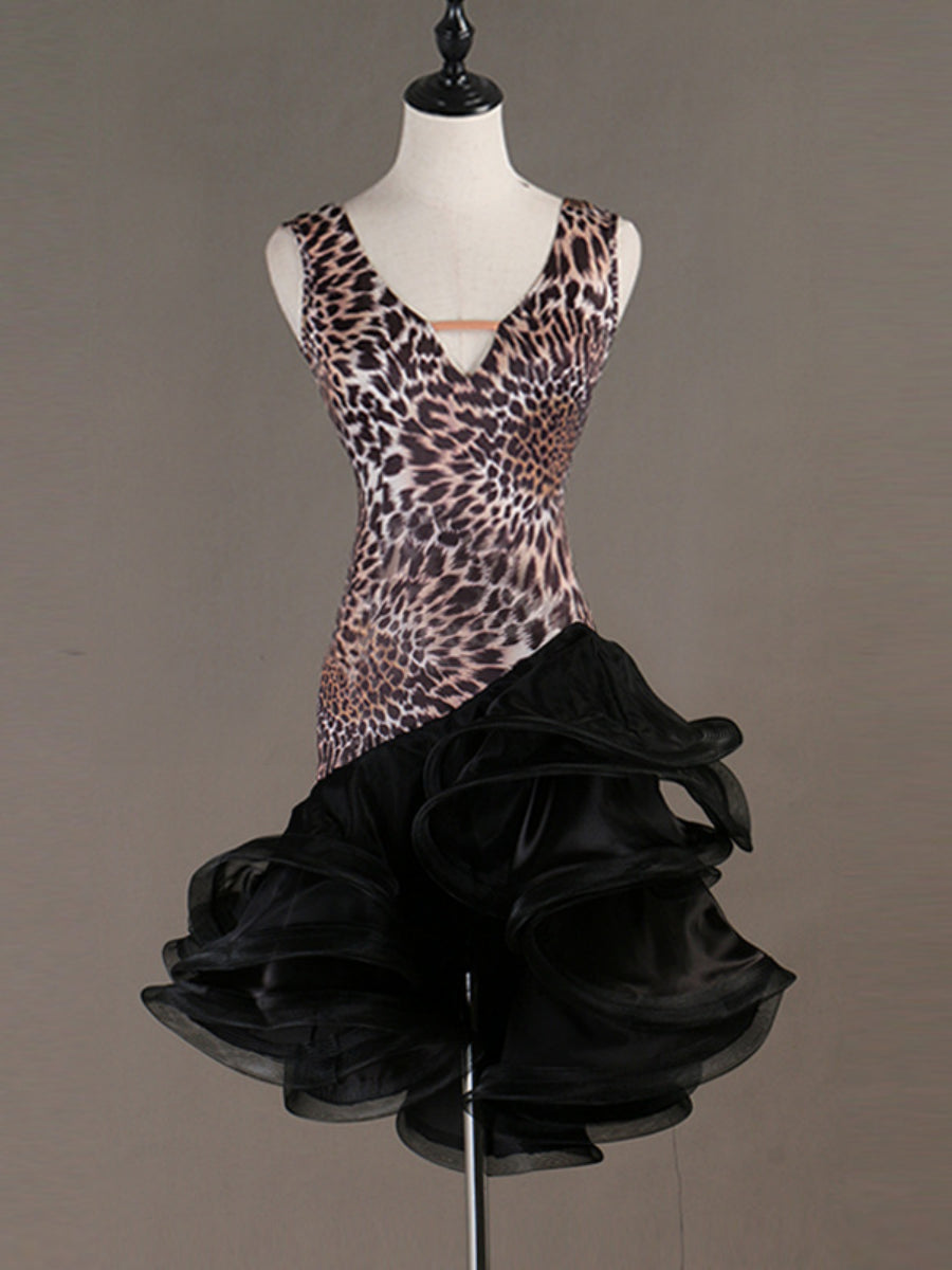 Dance Salsa Latin Dance Dress Cascading Ruffles Split Joint Women‘s Sleeveless