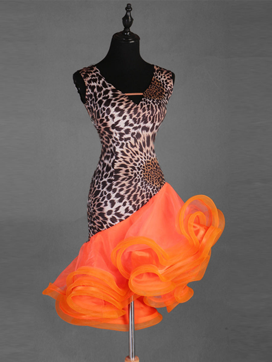 Dance Salsa Latin Dance Dress Cascading Ruffles Split Joint Women‘s Sleeveless