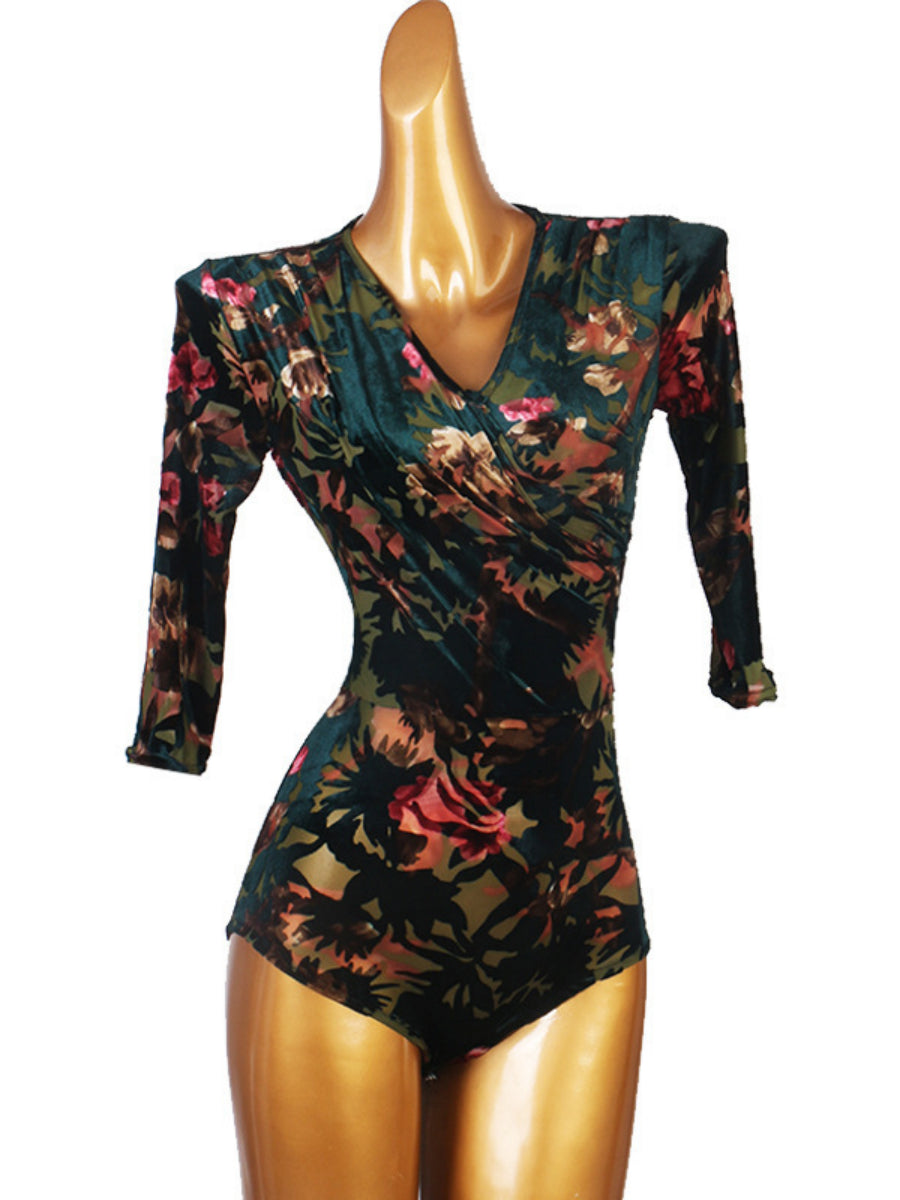 Latin Dance Leotard/Onesie Pattern/Print Women's Performance Half Sleeve Spandex