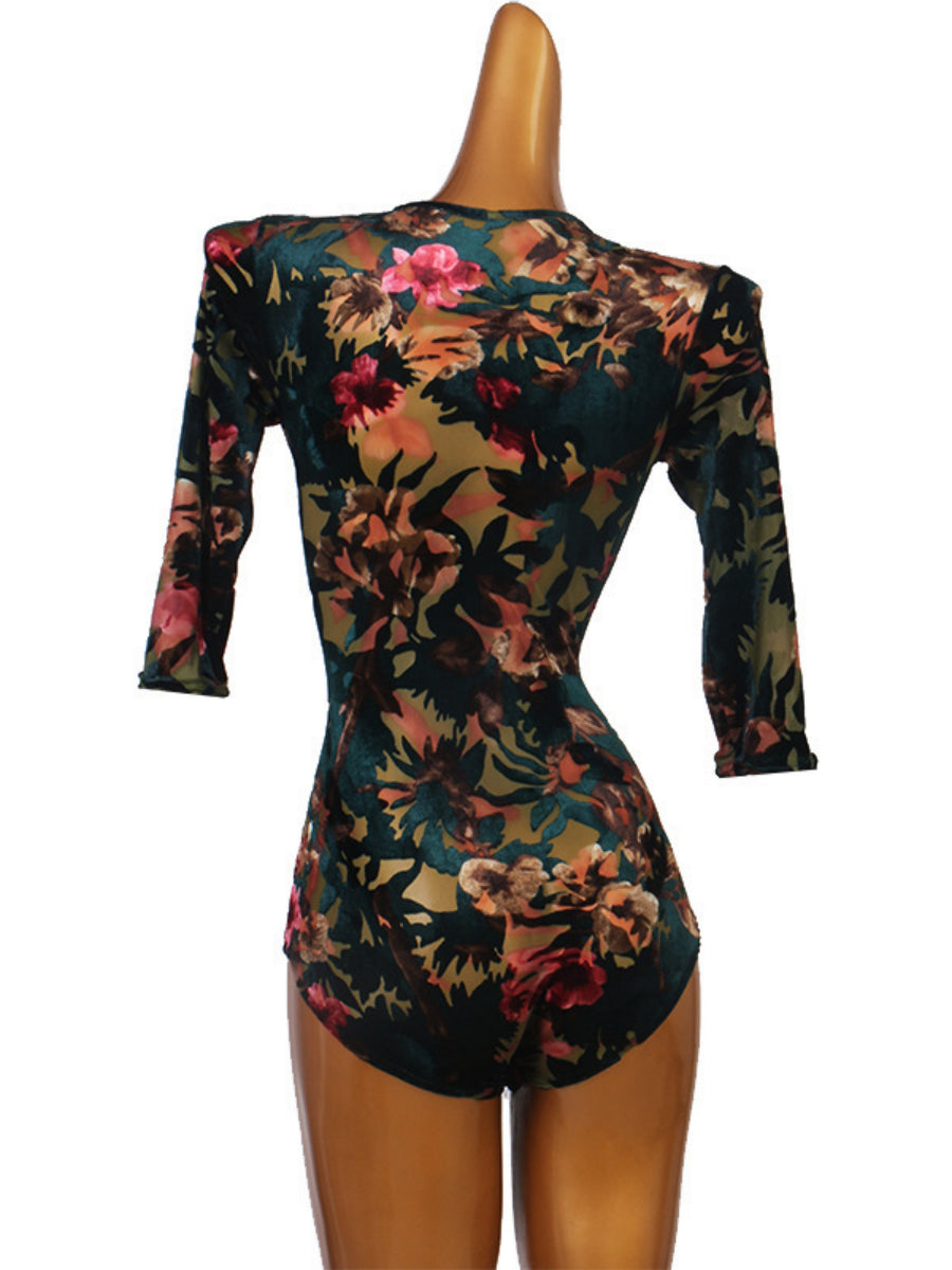 Latin Dance Leotard/Onesie Pattern/Print Women's Performance Half Sleeve Spandex