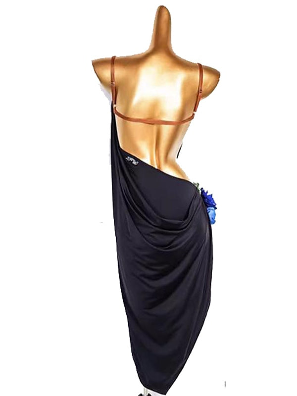 Latin Dance Dress Hollow-out Pure Color Splicing Women's Performance Sleeveless Spandex Ice Silk