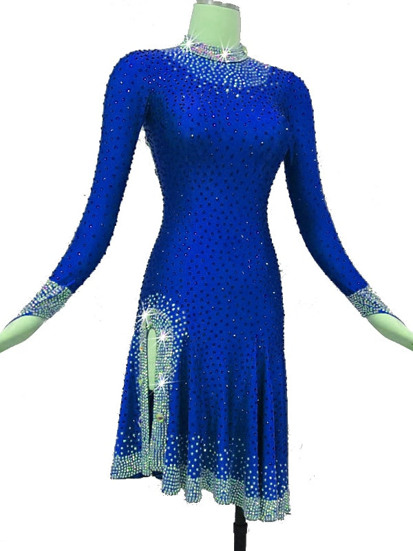 Latin Dance Dress Crystals/Rhinestones Women‘s Training Performance Long Sleeve High Spandex/Jazz