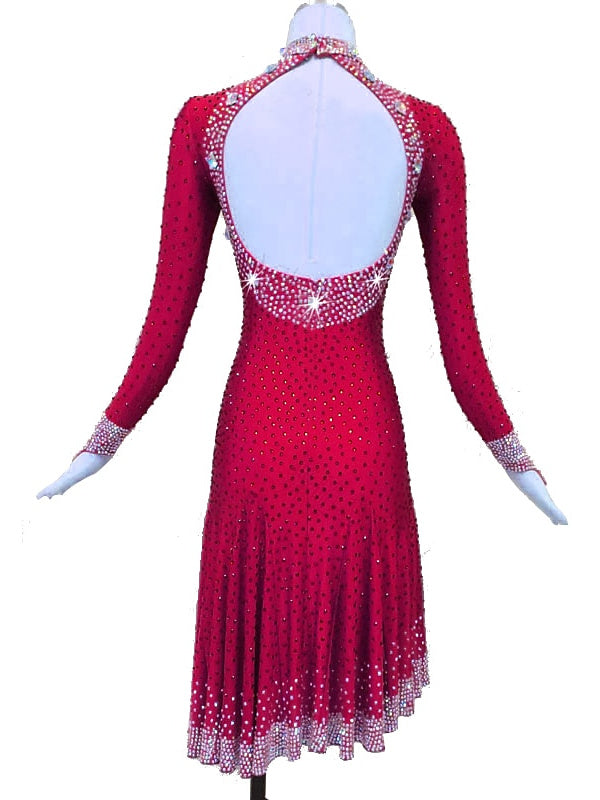 Latin Dance Dress Crystals/Rhinestones Women‘s Training Performance Long Sleeve High Spandex/Jazz